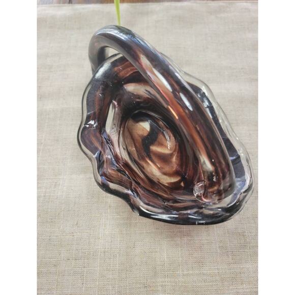 Vintage Cornucopia Basket, Art Glass Murano Style, Candy Dish Hand Blown Bowl - Picture 5 of 5